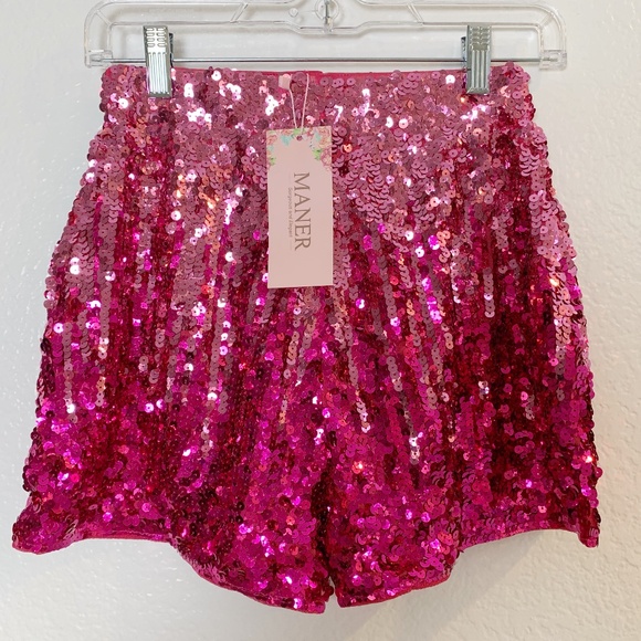 Maner Pants - MANER Pink Sequin Shorts Women's XS NEW Sparkly Stretchy Party High Waisted